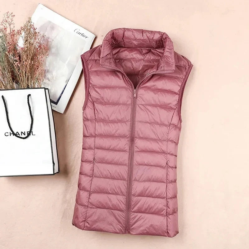 Dame Dunvest – Ultralett &amp; Varm i Hvit Andedun | Puffer Vest Høst/Vinter 2025 (opptil 8XL)