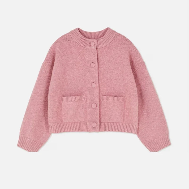 Klassisk strikkecardigan – rund hals, hel erme, løs passform (dame)