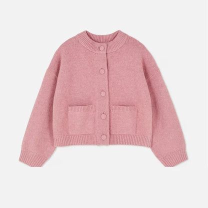 Klassisk strikkecardigan – rund hals, hel erme, løs passform (dame)