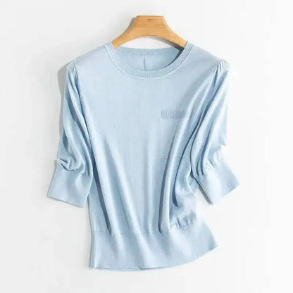 Strikket Silke T-skjorte til Dame – Lett Half Sleeve Sommertopp