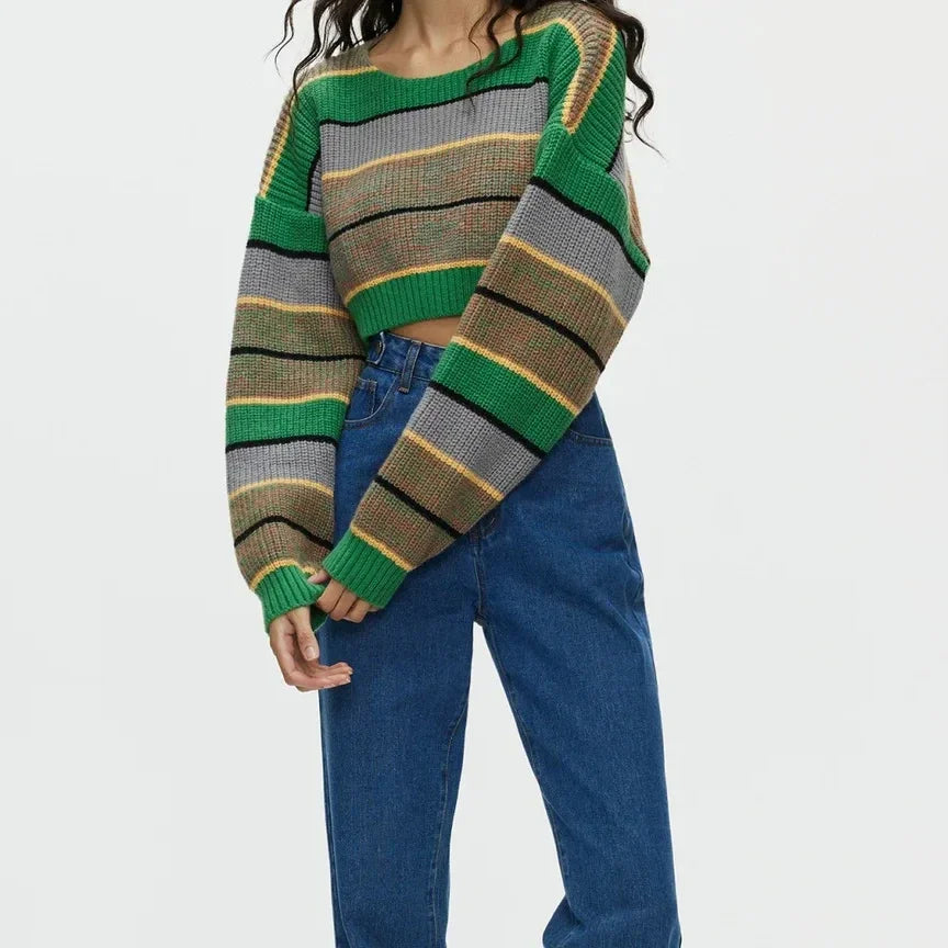 Y2K Strikkegenser for Dame – Stripete &amp; Tykk Pullover | Trendy E-girl Høst/Vinter 2025