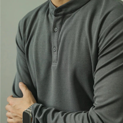 Herre Polo Skjorte med Ståkrage – Ensfarget Langermet Henley T-skjorte | Elegant Business Casual Stil (M–4XL)
