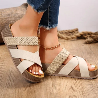 Dame Flatform Sandaler – Korksåle med Tykk Bunn og Antiskli