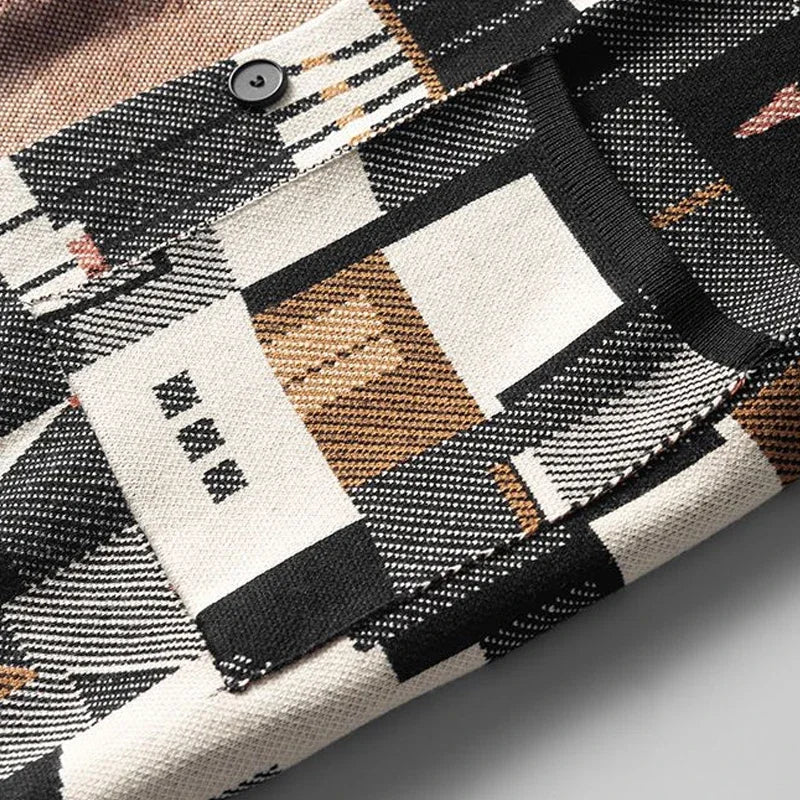 V-hals med geometrisk oljemaleri Jacquard Loose for menn