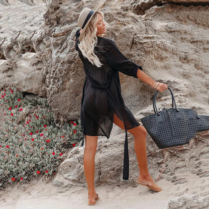 Elegant Strandkimono med Belte – Perfekt som Bikini Cover-Up