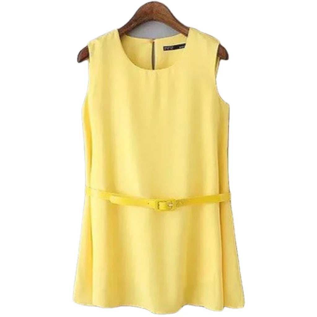 Peplum Topp til Dame – Ermeløs Chiffon med Belte &amp; Elegant Snitt