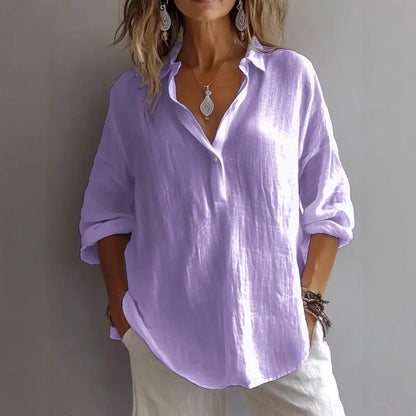 Vår/Sommer Oversized Skjorte – V-hals, Casual og Elegant til Hverdag og Kontor