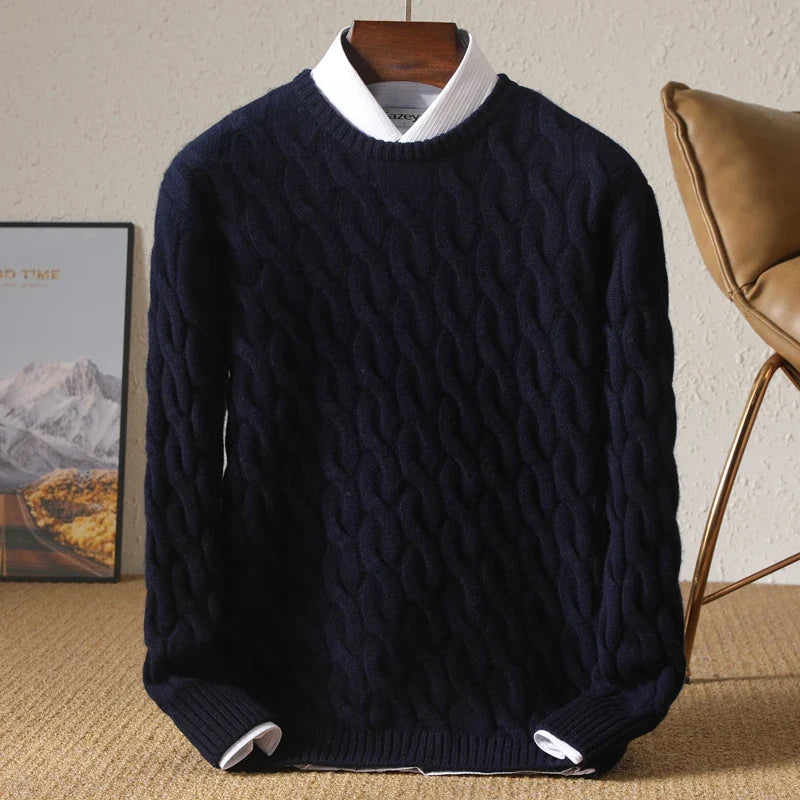 Vintergenser i 100 % Ull for Menn – Myk, Tyk og Løs Passform | Klassisk Rund Hals for Business og Casual Stil