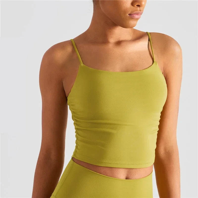 Treningstopp for dame – Sexy yoga-vest med folder, push-effekt og integrerte innlegg