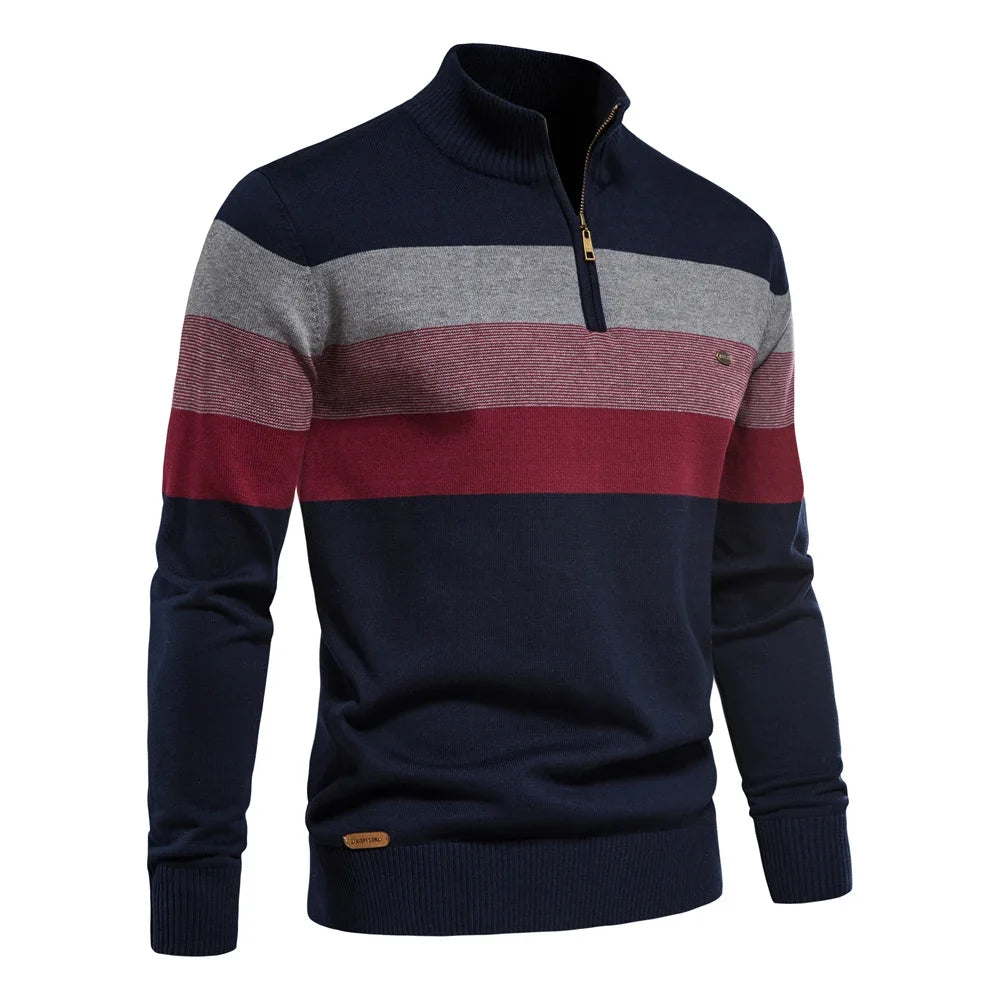 Herregenser med Høy Krage og Glidelås – Myk Bomullsgenser til Høst og Vinter | Varm og Elegant Pullover i Klassisk Stil
