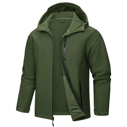 Softshell Jakke med Hette – Vanntett &amp; Vindtett | Herrejakke med Fleecefôr til Friluft &amp; Arbeid