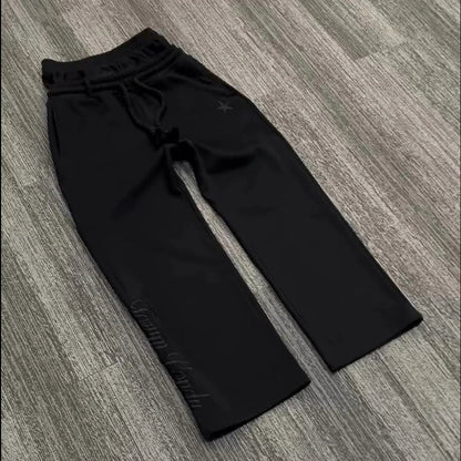 Unisex Joggebukser i Gotisk Streetwear-stil – Trendy Double Waist Track Pants | Retro Hip Hop Joggers i Bomull