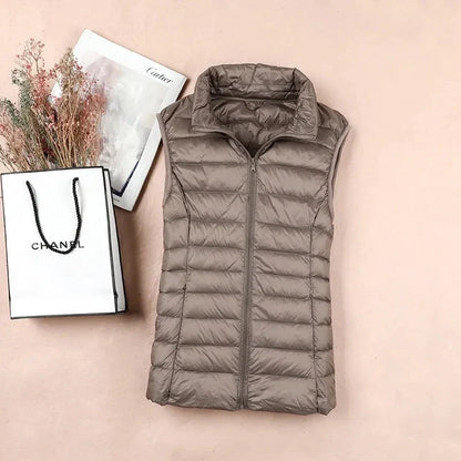 Dame Dunvest – Ultralett &amp; Varm i Hvit Andedun | Puffer Vest Høst/Vinter 2025 (opptil 8XL)