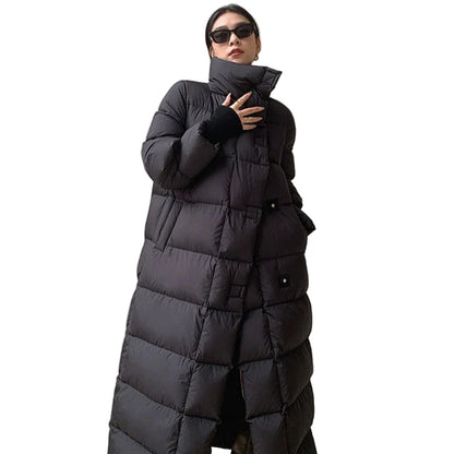 Luksus Lang Dunjakke for Dame – Oversized Puffer med Høy Hals | Vinter 2023 – Svart
