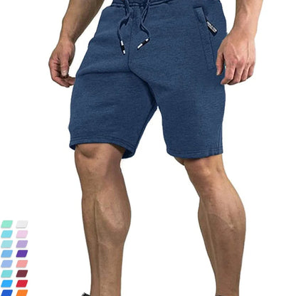Sommerens Bomullsshorts for Menn – Joggers med Elastisk Liv og Glidelåslommer – Marineblå