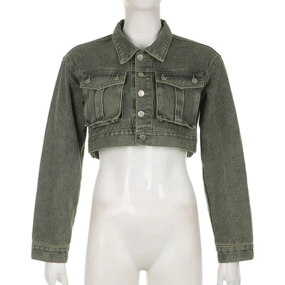 Kort denimjakke med store lommer