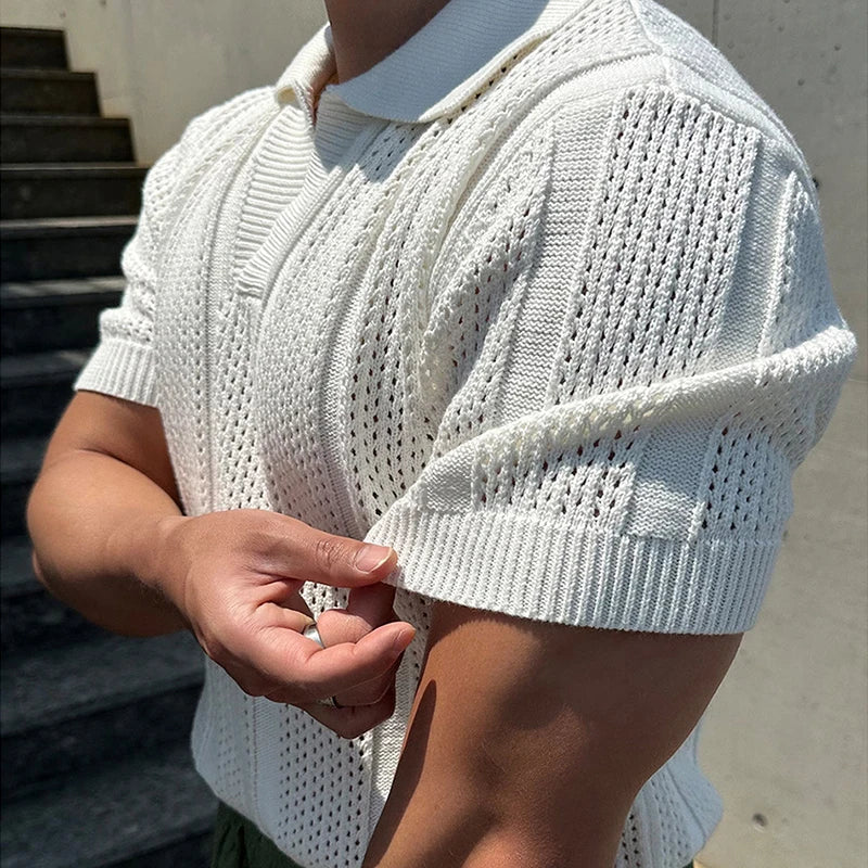 Sommer Polo T-skjorte til Herre – Slim Fit Strikket Mesh, Kortermet