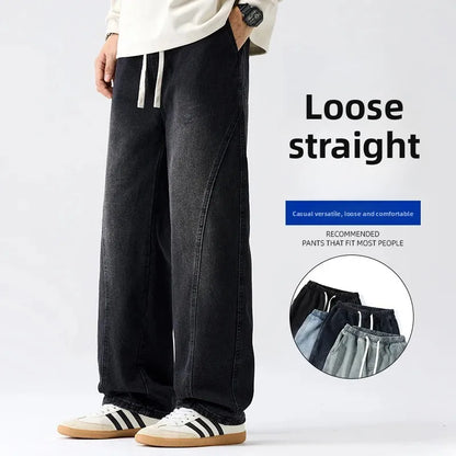 Retro Herrejeans – Løse, Rette Bukser i Amerikansk Stil | Casual Denim Bukser til Vår og Høst (2025)