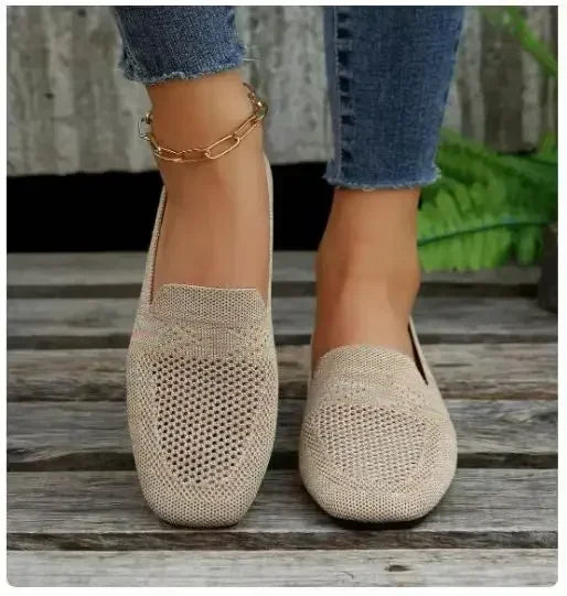 Kvadrattå Mesh Ballerinasko for Dame – Pustende, Myke Slip-on Flats med Strikket Design (2024)