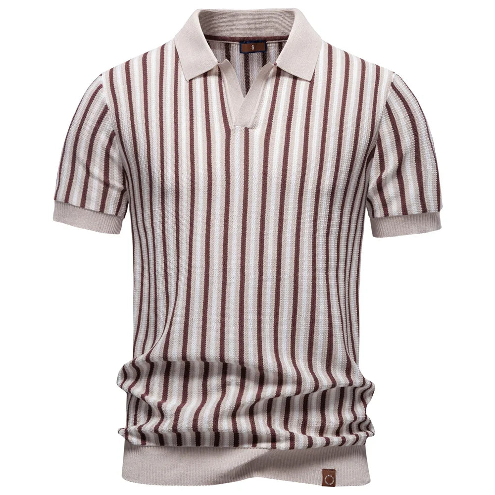 Stripet Ice Silk Polo T-skjorte til Herre – Sval &amp; Pustende Sommerstil