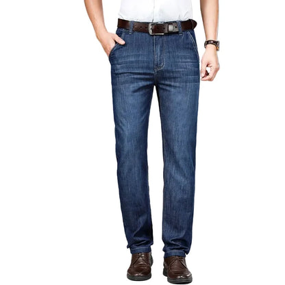 Klassiske Herrejeans i Bomull – Rett Passform i Svart Denim | Komfortable og Pustende Bukser til Sommer og Arbeid (opptil størrelse 40)