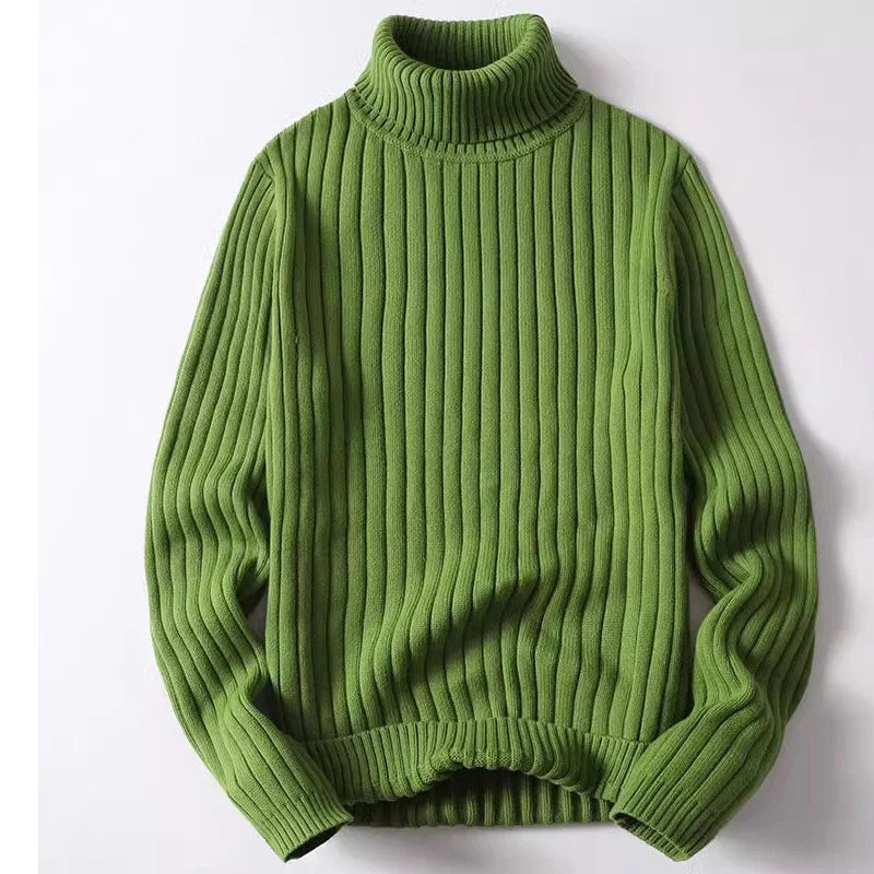 Høyhalset Genser for Menn – Tykk Strikkegenser i Ensfarget Design | Varm Vintergenser i Store Størrelser (opptil 4XL)