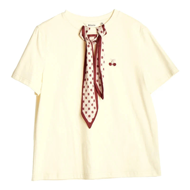 T-skjorte til Dame med Skjerfdetalj – Fransk Stil &amp; Elegant Sommerlook