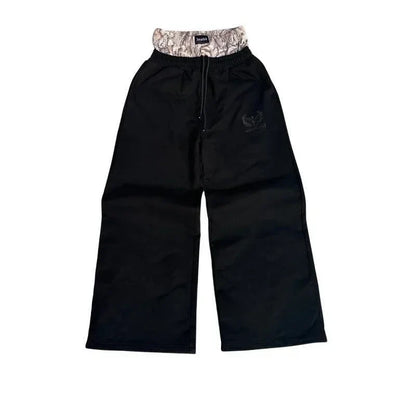 Vintage Harajuku Sweatpants – Broderte Unisex Bukser med Høyt Liv &amp; Vide Ben | Streetwear &amp; Hip Hop Stil