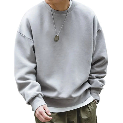 Retro Workwear Genser for Menn – Grå Off-Shoulder Sweatshirt i Space Cotton | Moderne Streetwear uten Hette – Svart