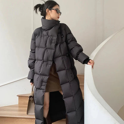 Luksus Lang Dunjakke for Dame – Oversized Puffer med Høy Hals | Vinter 2023