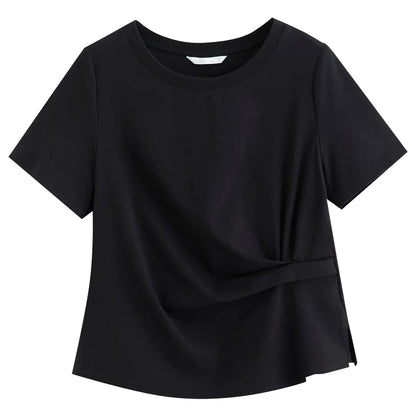 Asymmetrisk T-skjorte til Dame – Waist-Cinching Topp med Cut-out Detaljer