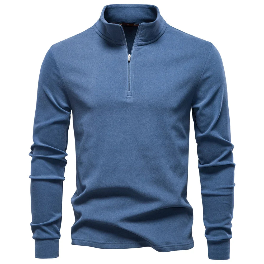 Herre Softshell Genser med Glidelås – Ensfarget Varm og Pustende Pullover | Komfortabel Streetwear Jakke til Høst og Vinter