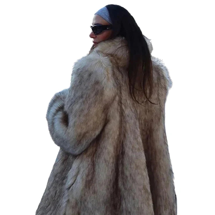 Luksuriøs Fuskepelsjakke for Dame – Oversized og Varm Jakke med Krage | Elegant Høst- og Vinterfrakk i High Street-stil – Rød