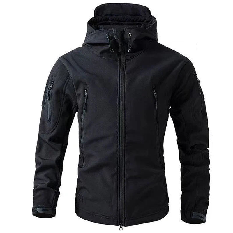 Vanntett Softshell Jakke for Menn – Varm og Vindtett Turjakke med Hette | Perfekt til Fiske, Jakt, Ski og Friluftsliv