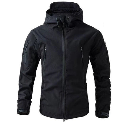 Vanntett Softshell Jakke for Menn – Varm og Vindtett Turjakke med Hette | Perfekt til Fiske, Jakt, Ski og Friluftsliv