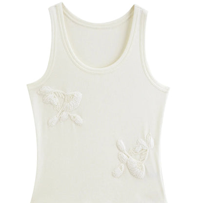 Strikket Camisole til Dame med 3D-Blomster – Elegant Sommertopp