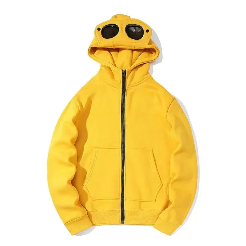Unisex Hettegenser med Glidelås og Fleecefôr – Varm Hip-Hop Cardigan med Lue til Høst og Vinter