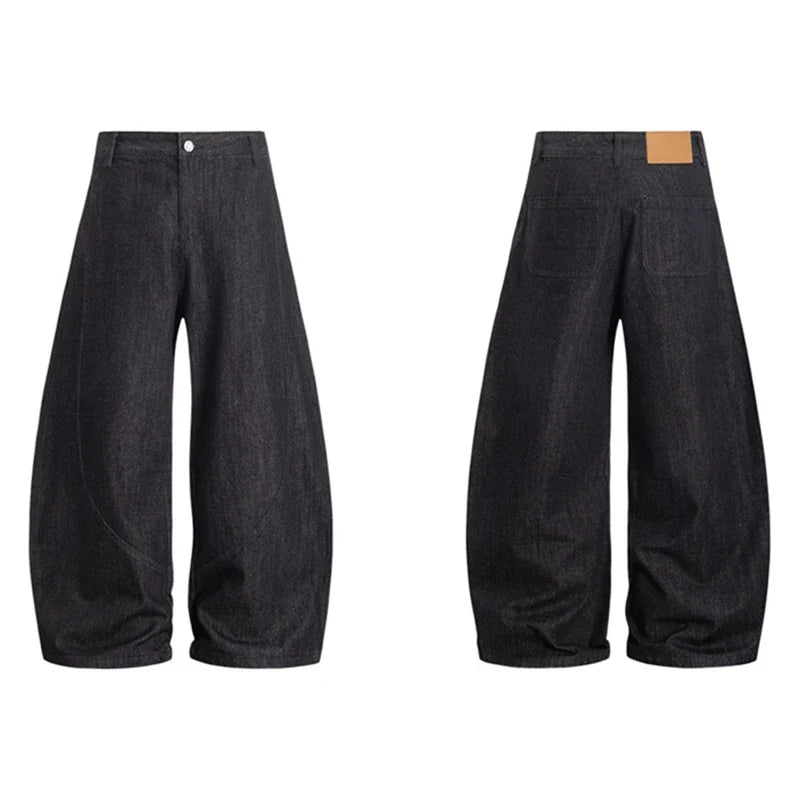 Unisex Wide Leg Jeans – Amerikansk Stil med Buet “Knife Cut”-Design | Trendy Løse Denim Bukser i High Street Look