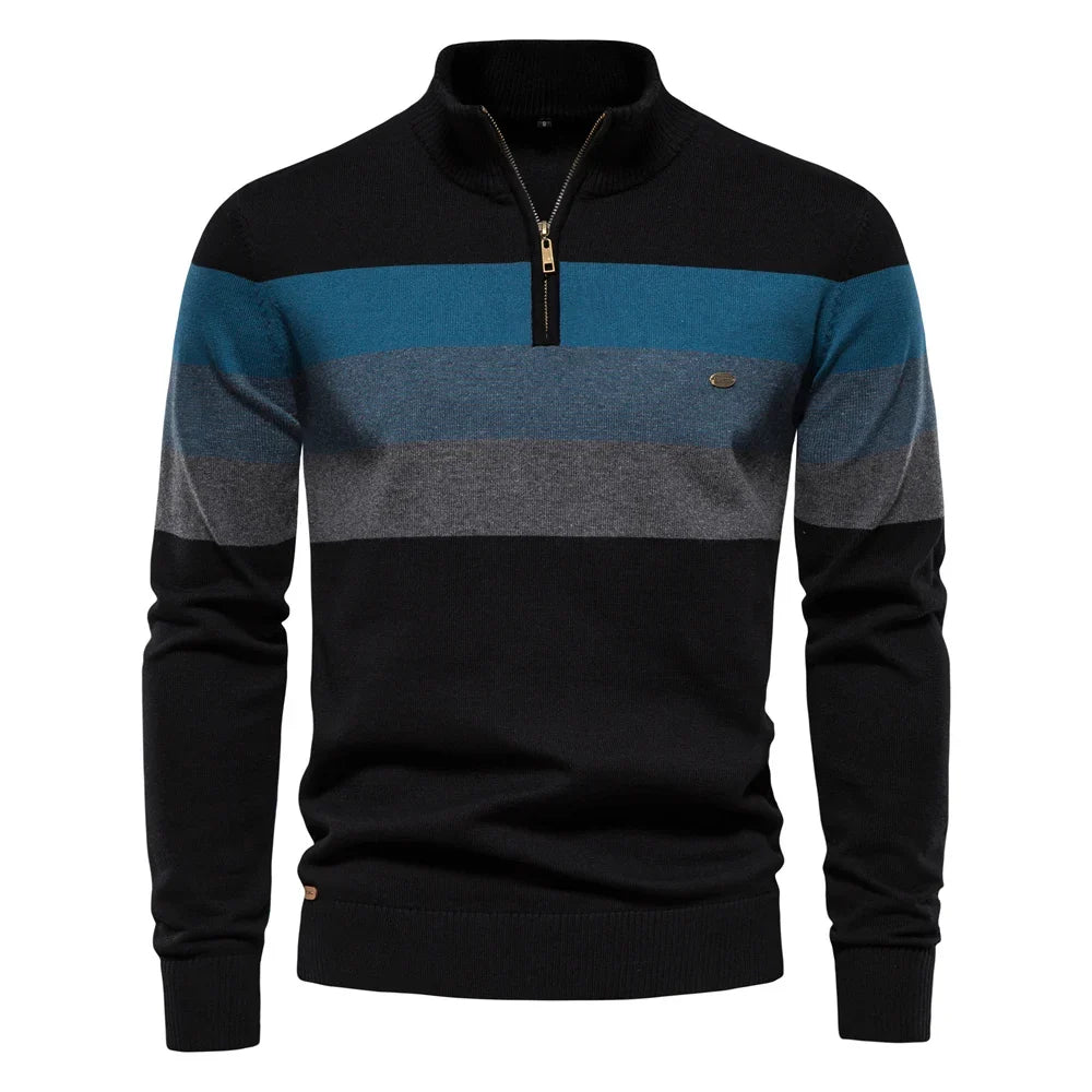 Herregenser med Høy Krage og Glidelås – Myk Bomullsgenser til Høst og Vinter | Varm og Elegant Pullover i Klassisk Stil