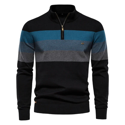 Herregenser med Høy Krage og Glidelås – Myk Bomullsgenser til Høst og Vinter | Varm og Elegant Pullover i Klassisk Stil