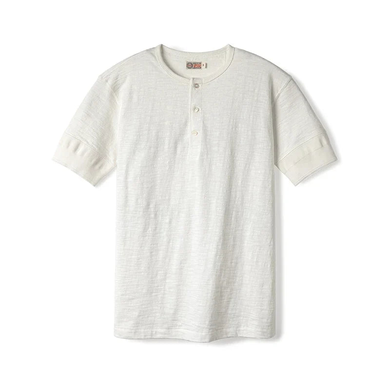 Loopwheel Henley T-skjorte til Herre – 300g Slub Bomull Vintage Stil