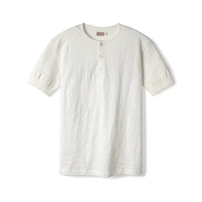 Loopwheel Henley T-skjorte til Herre – 300g Slub Bomull Vintage Stil