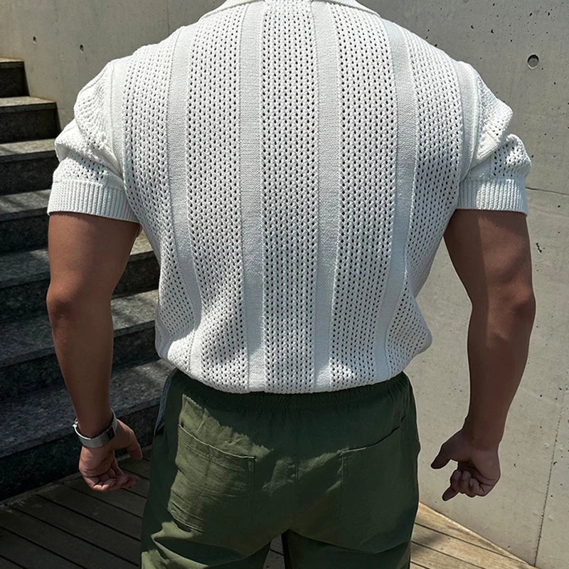 Sommer Polo T-skjorte til Herre – Slim Fit Strikket Mesh, Kortermet