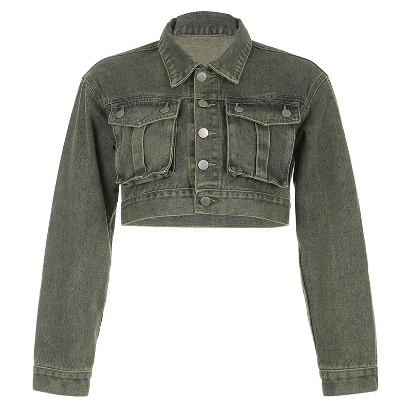 Kort denimjakke med store lommer