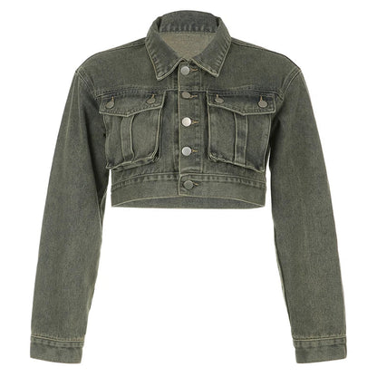 Kort denimjakke med store lommer