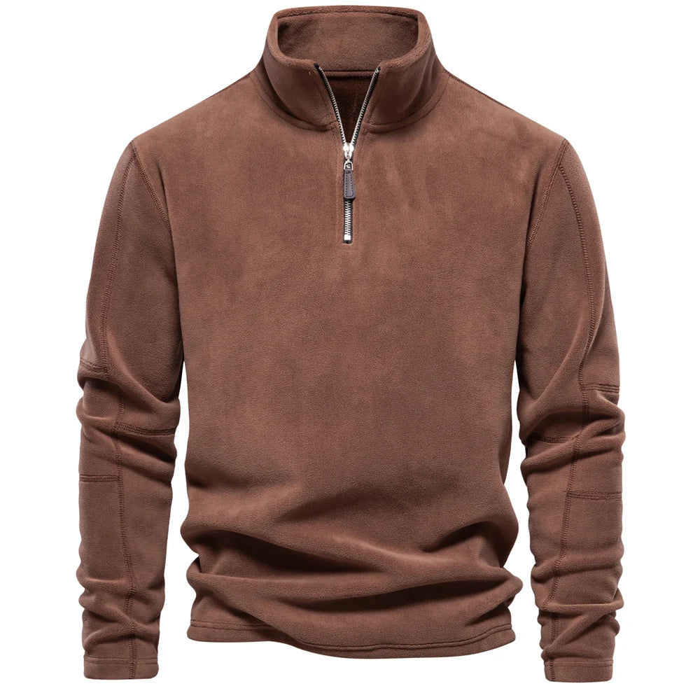 Tykk og varm herre-fleece – halv glidelås, softshell-look til tur og hverdag