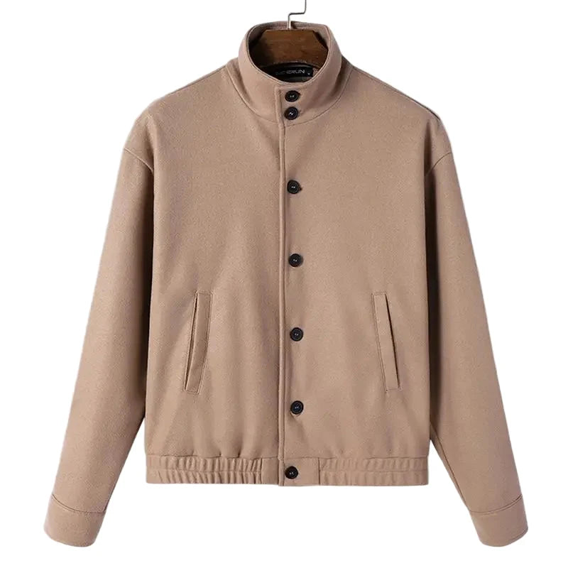 Herrejakke – Ensfarget med Ståkrage &amp; Knapper | Koreansk Streetwear i Casual Stil (S–5XL)