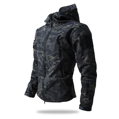 Softshell Taktisk Jakke – Vanntett &amp; Vindtett med Fleecefor | Herre Camouflage Hettejakke til Jakt &amp; Friluft