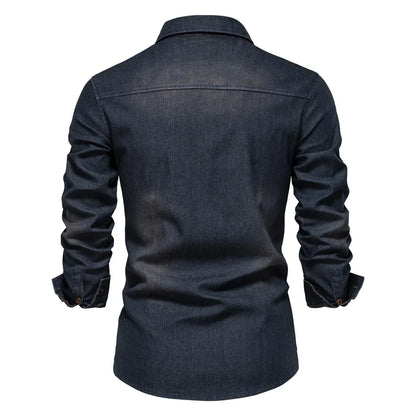 Slim Fit Denimskjorte for Herre – Elastisk Bomull og Klassisk Cowboy-stil med Moderne Passform