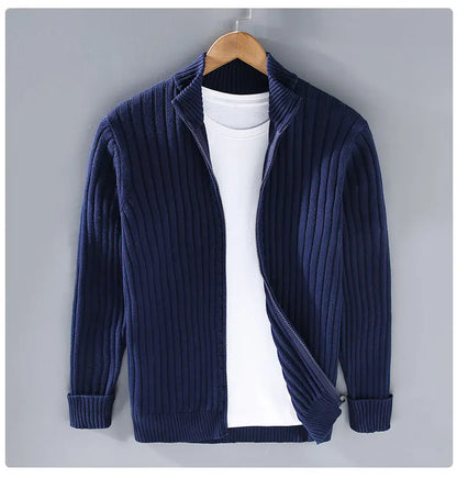Strikket Herrecardigan med Glidelås – Slim Fit, Halvhøy Hals og Varm Komfort til Vår og Høst
